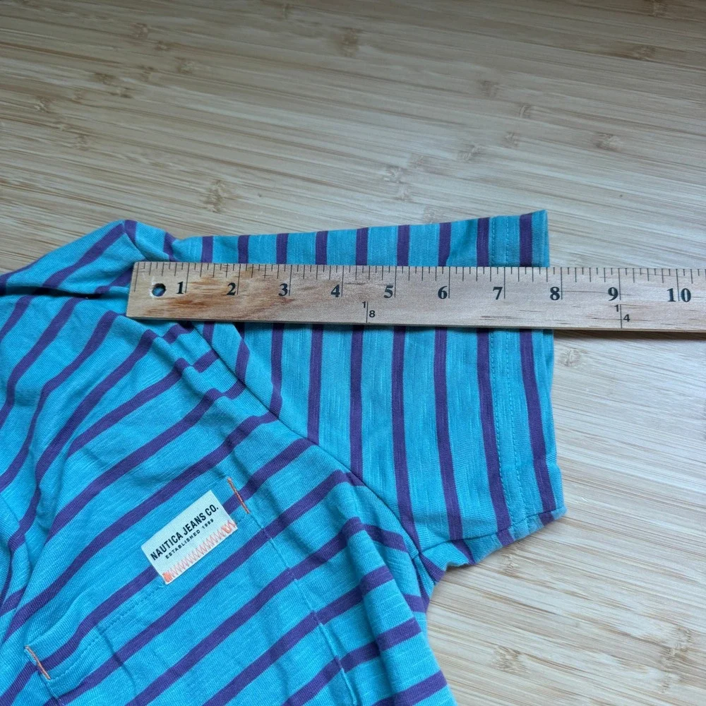 Nautica Jeans Co Mens Striped Crewneck T-Shirt Dusty Turquoise Purple K45510 S
